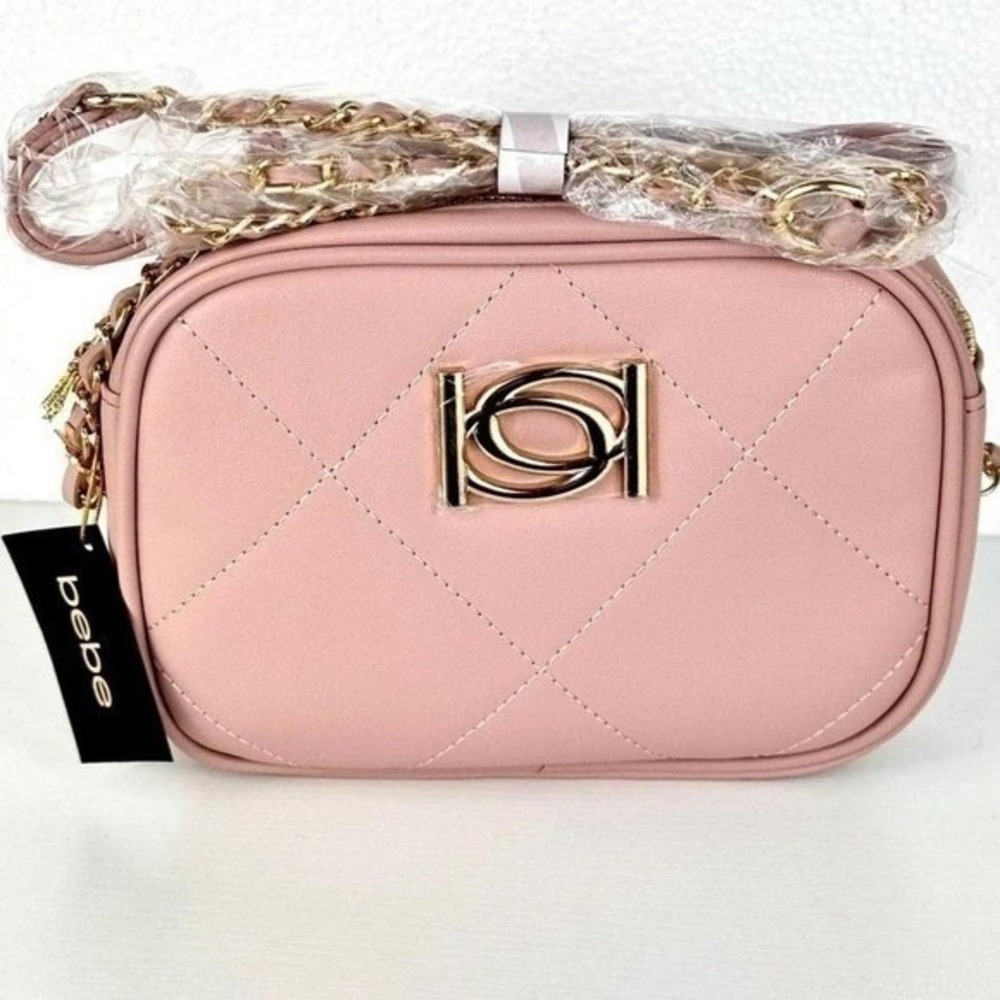 Bebe Gio Square Blush Pink Quilted Crossbody Bag Gold Chain Strap Small Purse